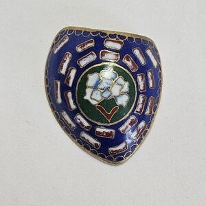 Vintage Shield-Shaped Cloisonné Enamel Focal Piece For Jewelry Making